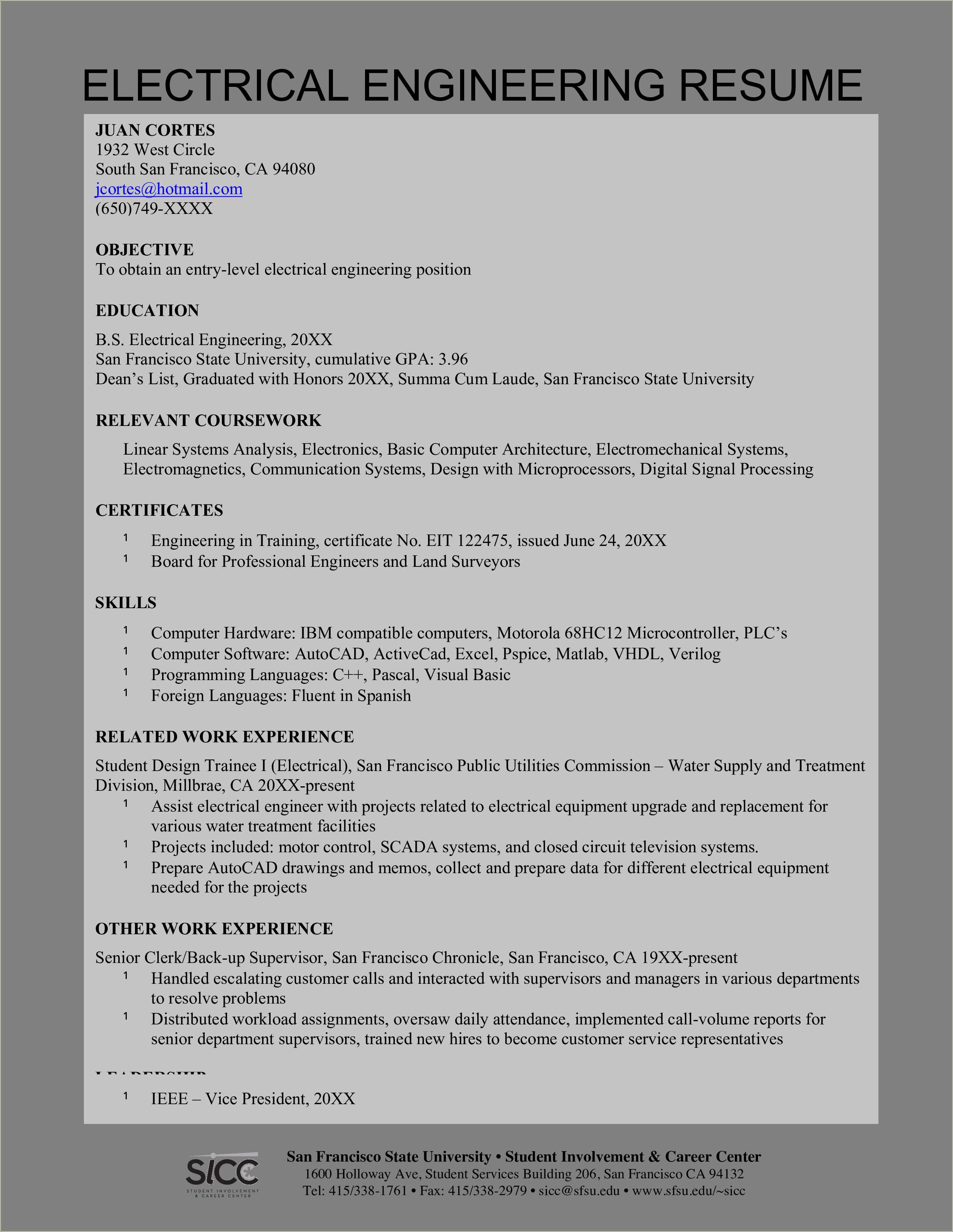 Best Resume Format For Electrical Engineers Free Download Word