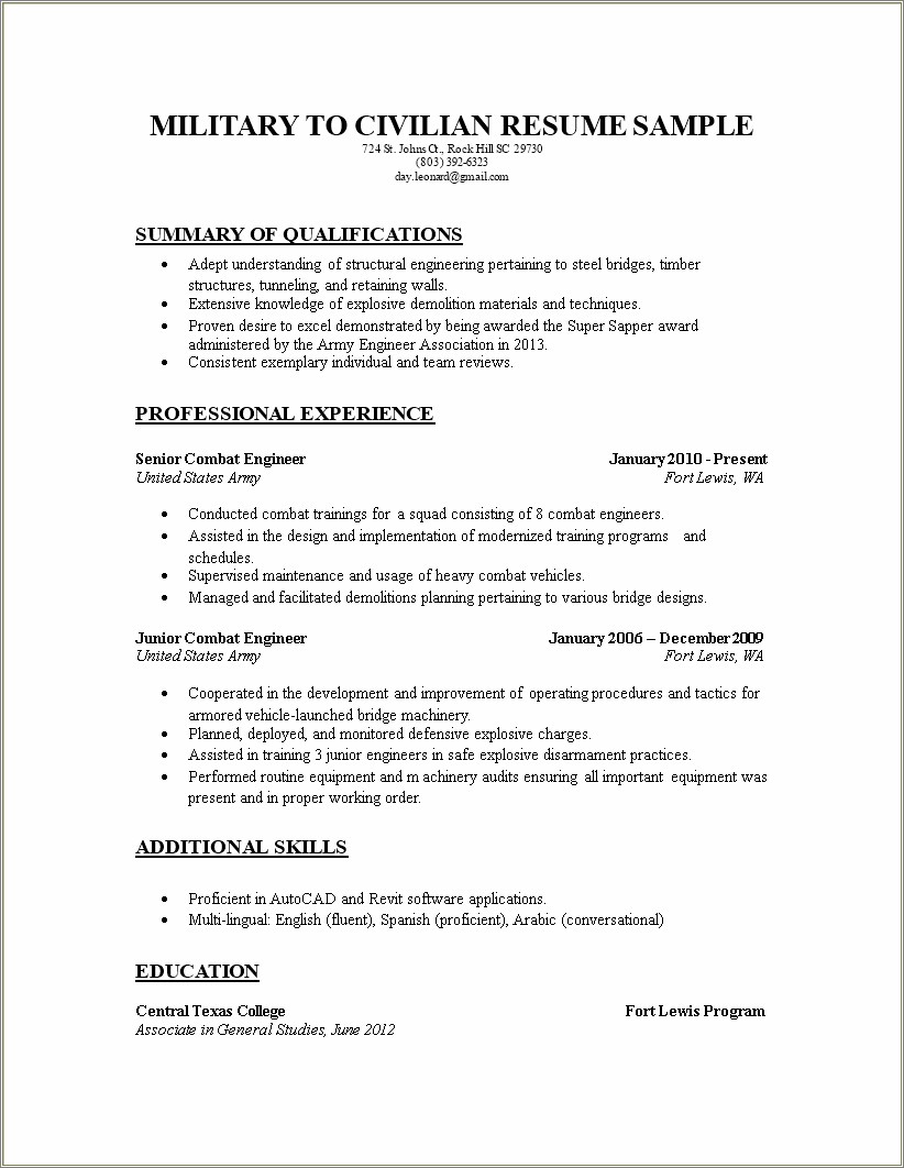 Best Resume Format For Military 