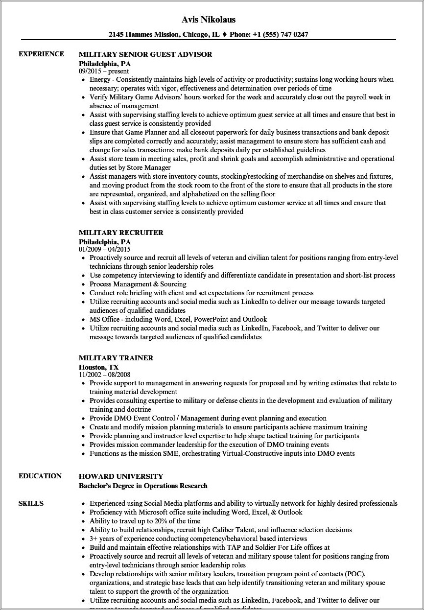 Best Resume Format For Post Military Resume Example Gallery