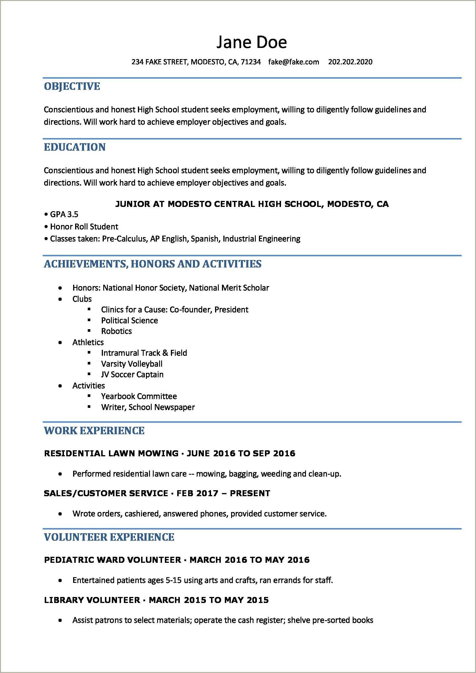 Best Sample High School Resume For College Application Resume Example 