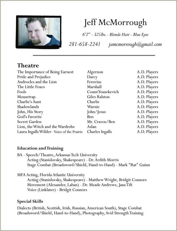 Special Skills For Theatre Resume