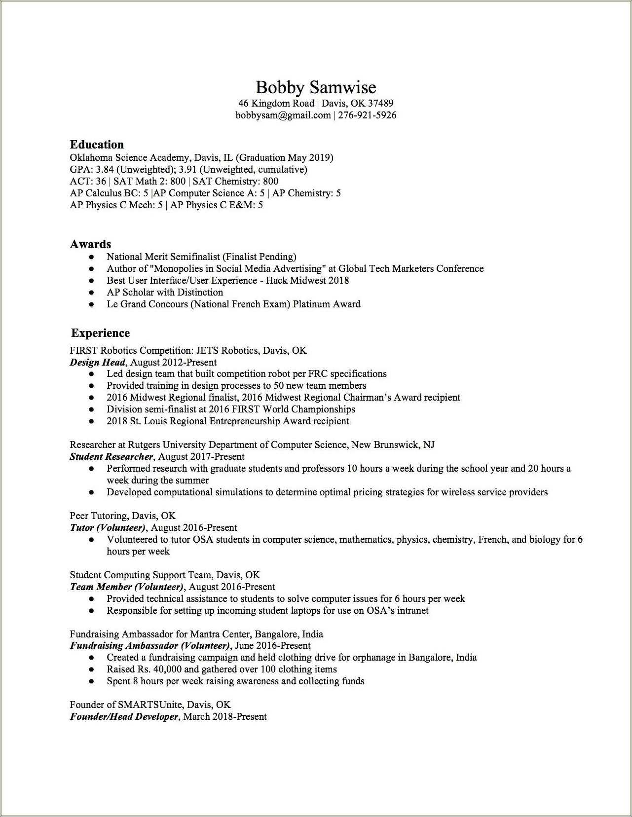 Best Things To Do In College For Resume - Resume Example Gallery