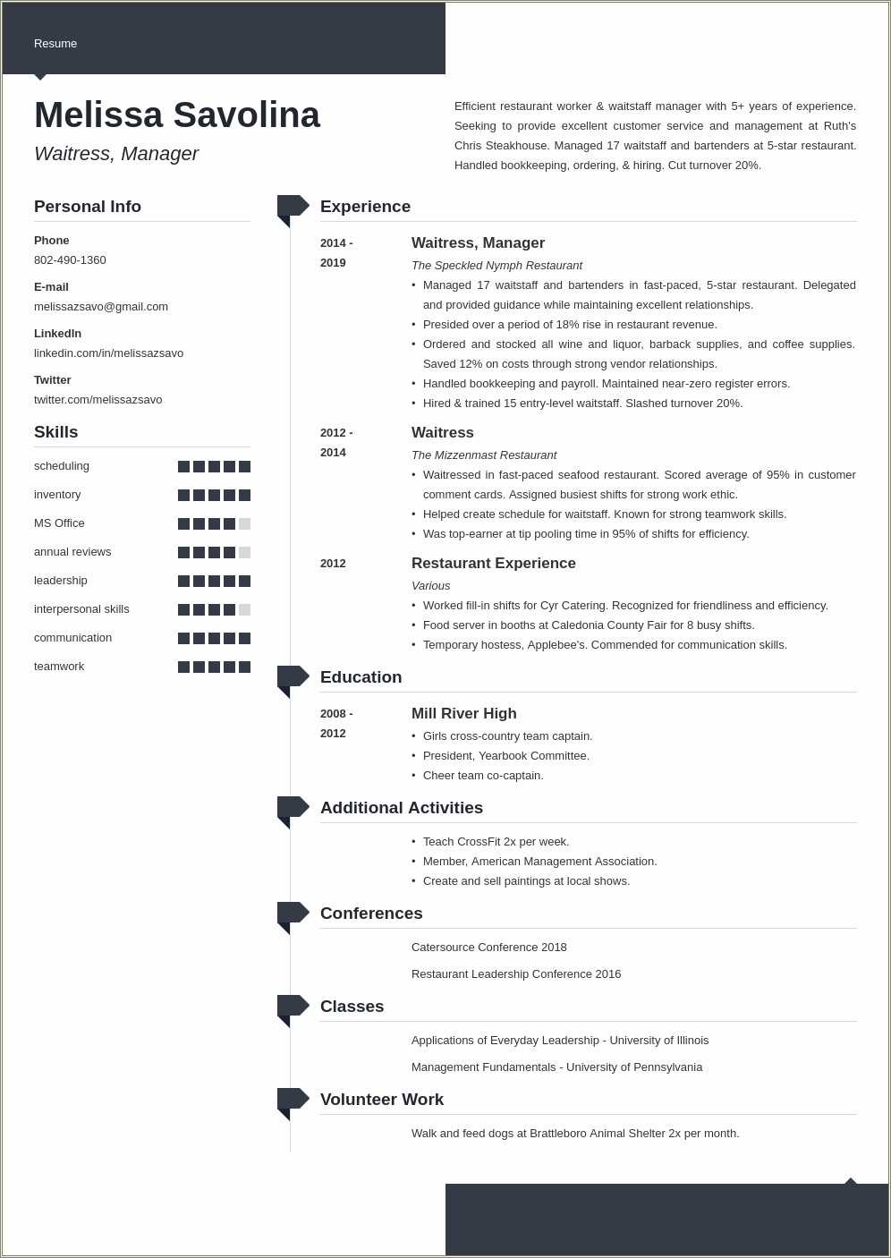 Best Time To Drop Off A Resume Restaurant - Resume Example Gallery