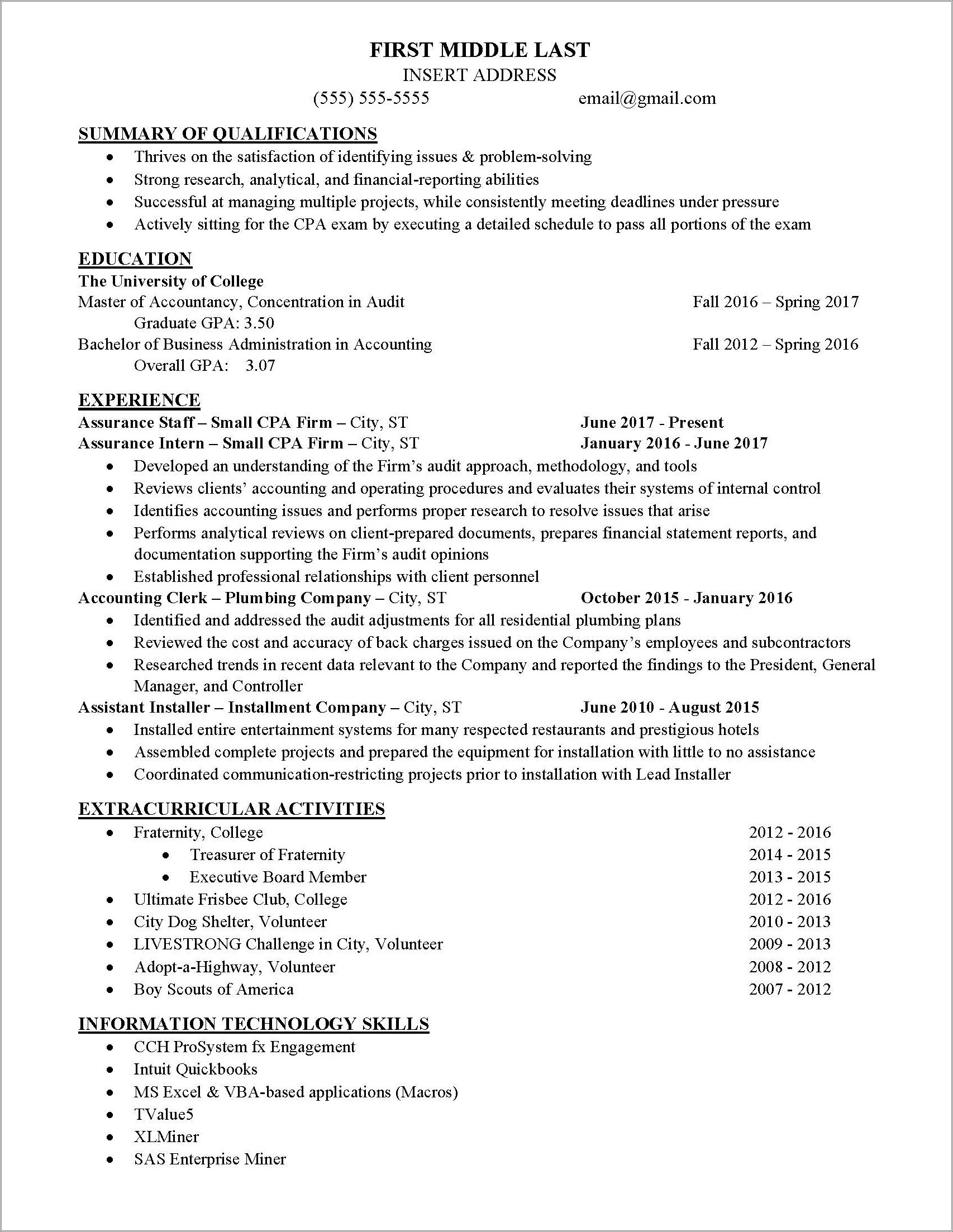 Public Accounting Firm Resume Sample - Resume Example Gallery