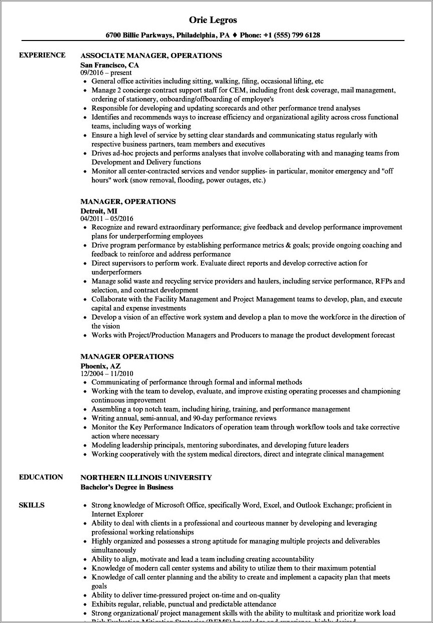 Business Operations Manager For Food Bank Resume - Resume Example Gallery