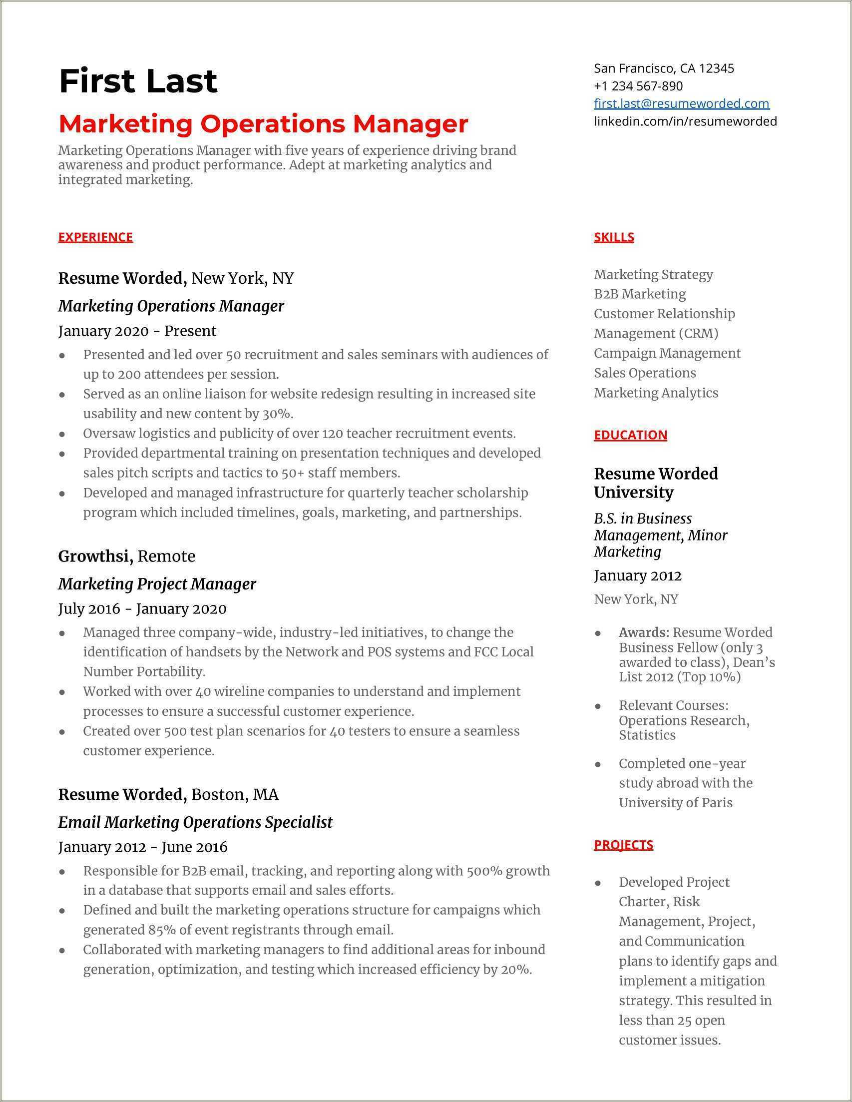 Business Operations Resume Summary Examples - Resume Example Gallery