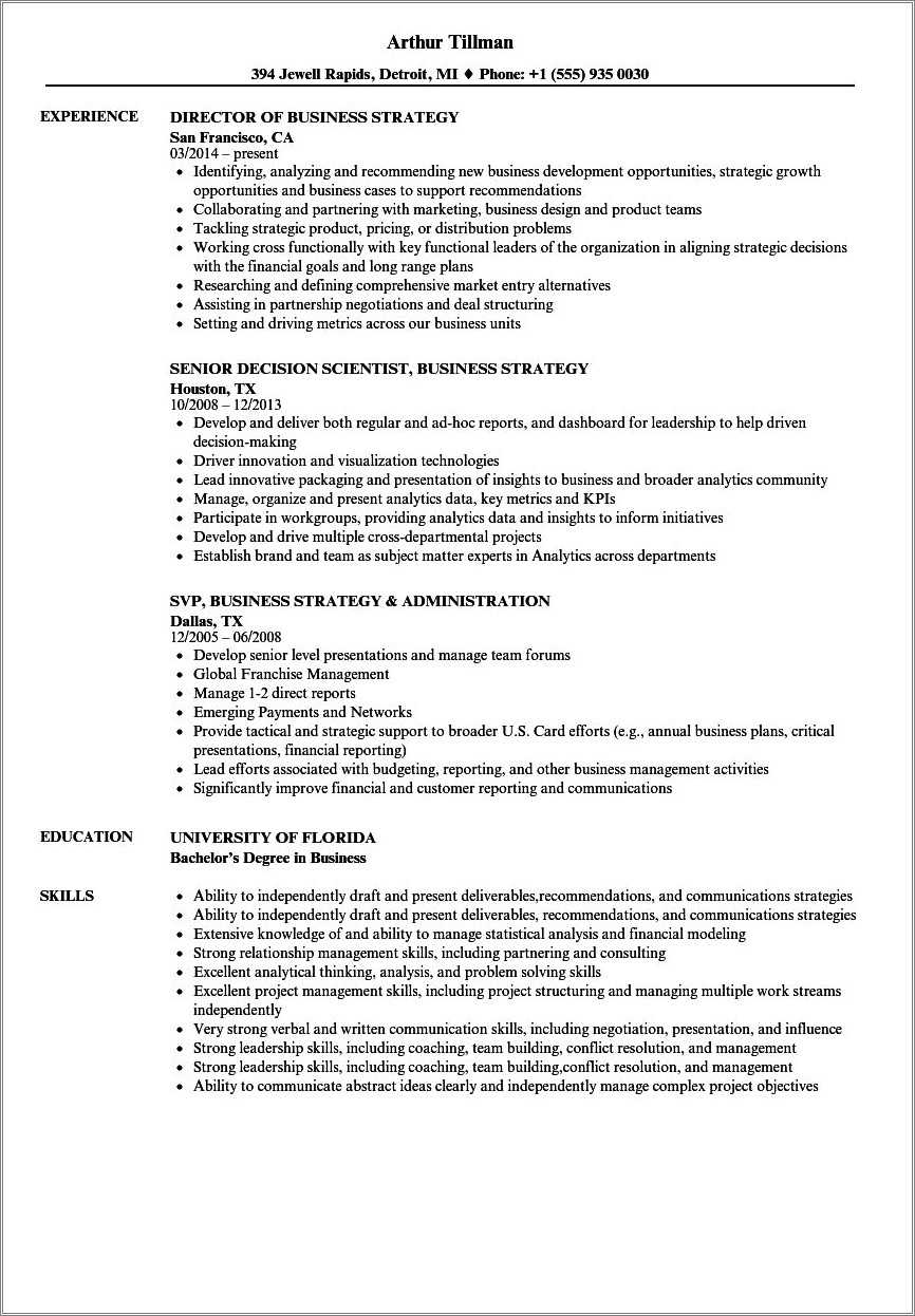 Business Strategy And Operations Resume Examples - Resume Example Gallery