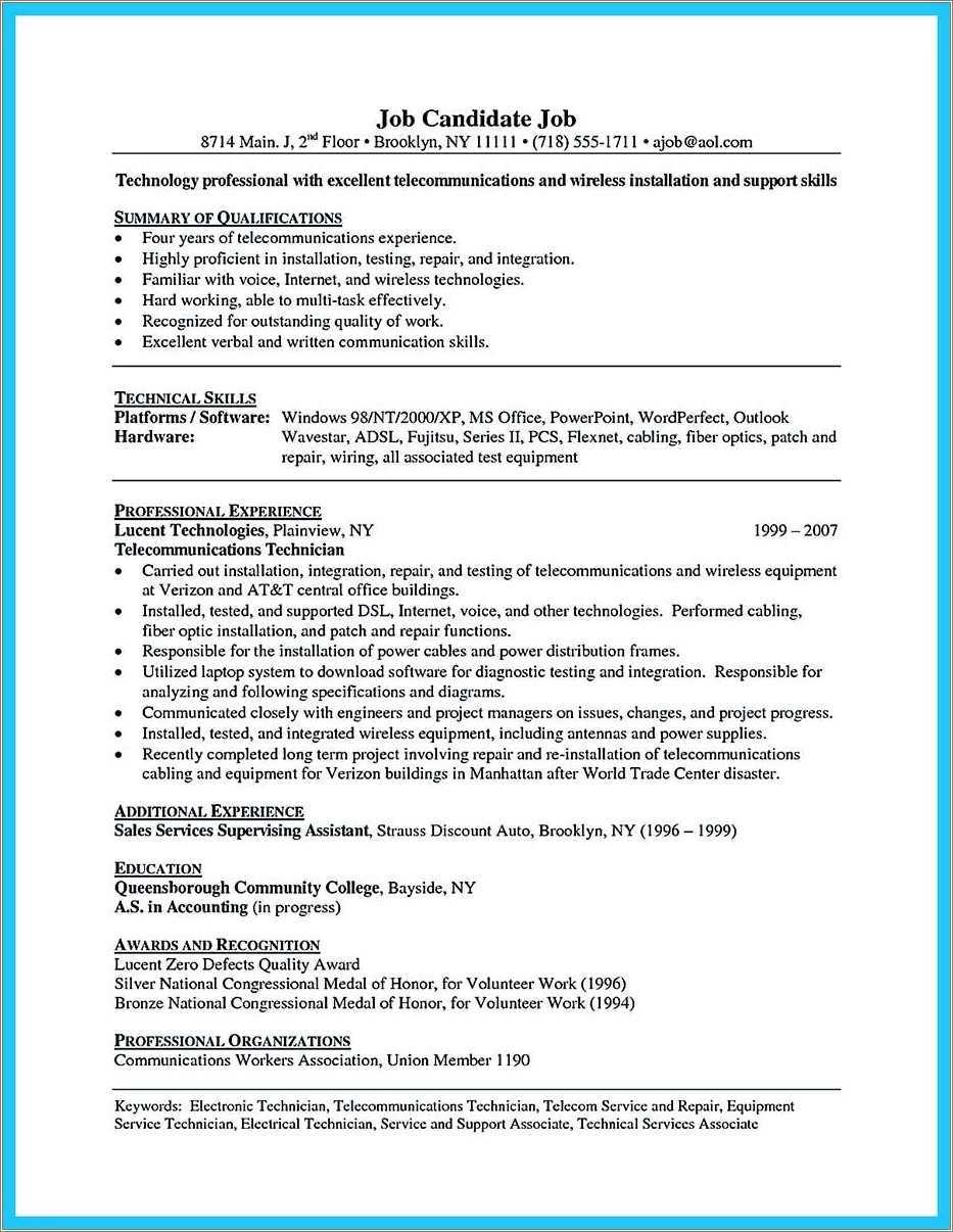 Cable Tv Installer Resume Example - Resume Example Gallery