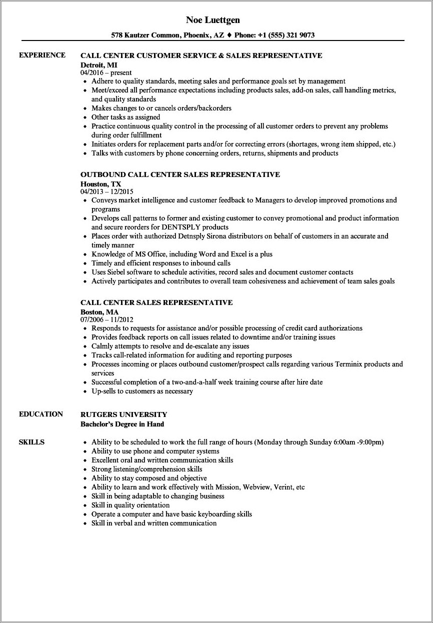  Call Center Agent Job Description Resume Resume Example Gallery