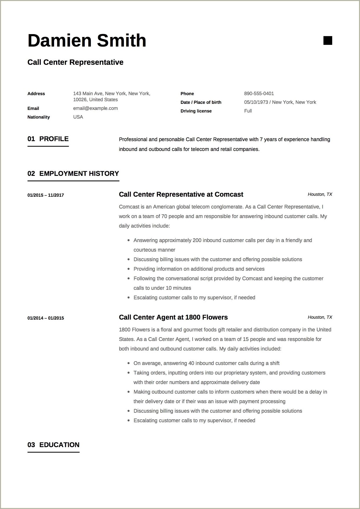 call-center-no-experience-resume-sample-resume-example-gallery