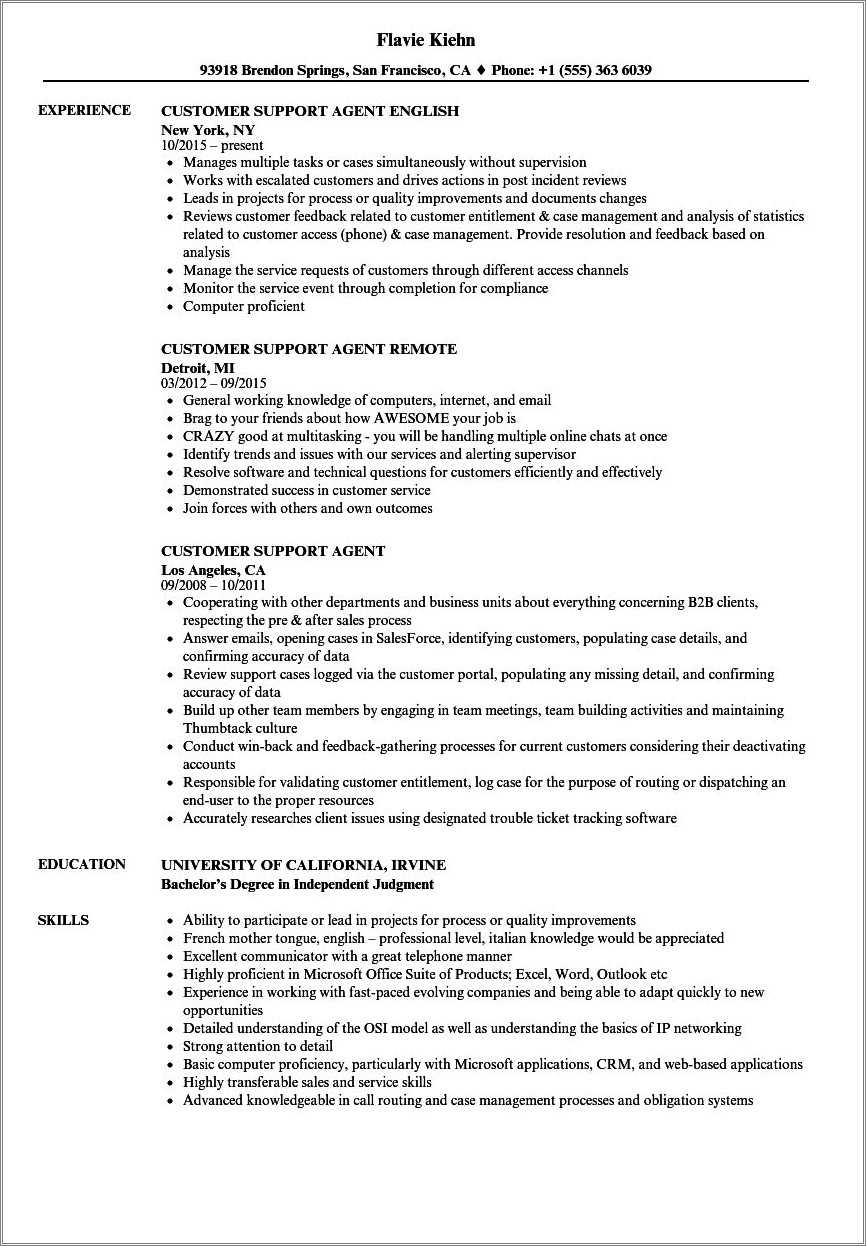 Call Center Technical Support Resume Sample - Resume Example Gallery