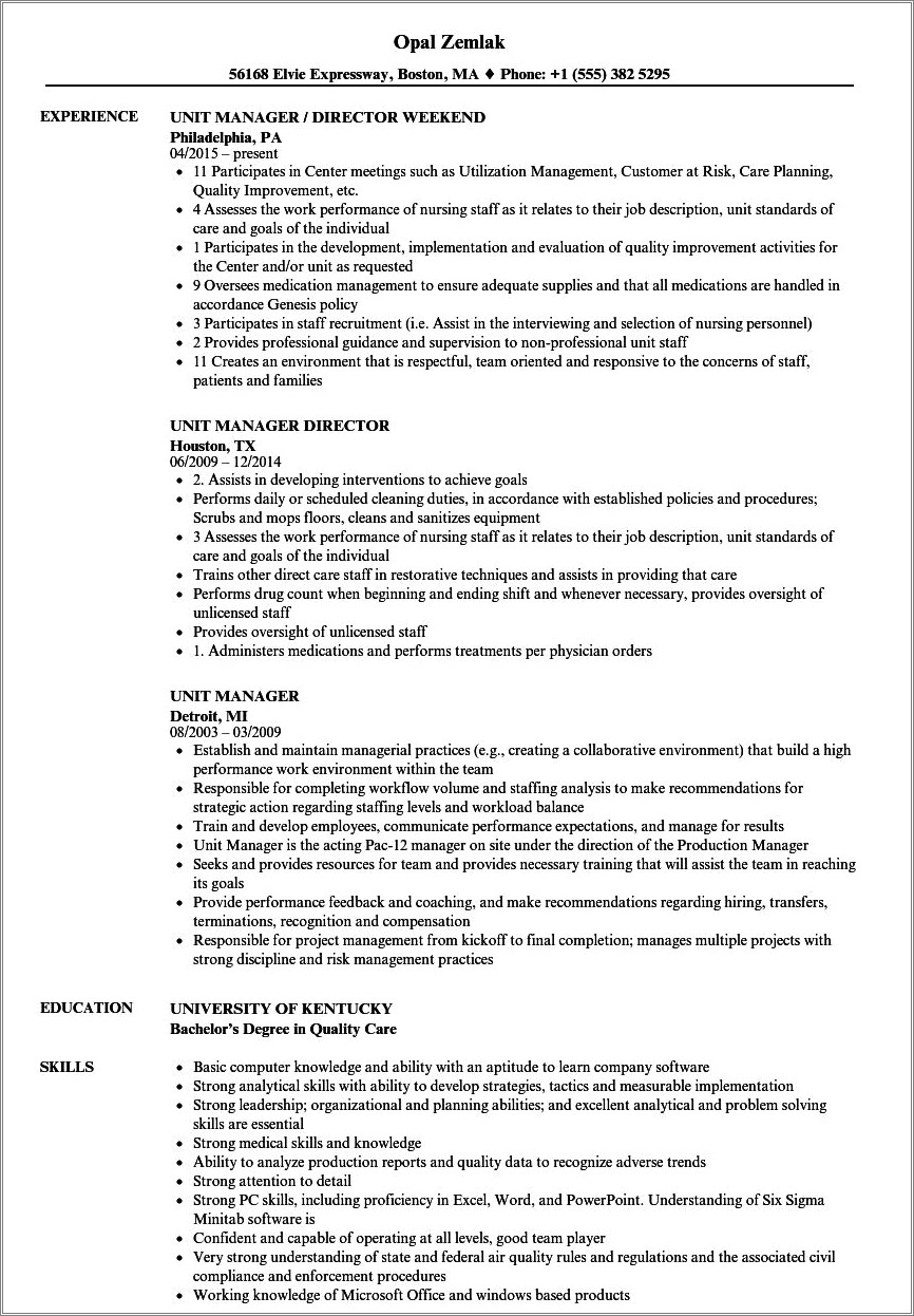 call-center-unit-manager-resume-resume-example-gallery