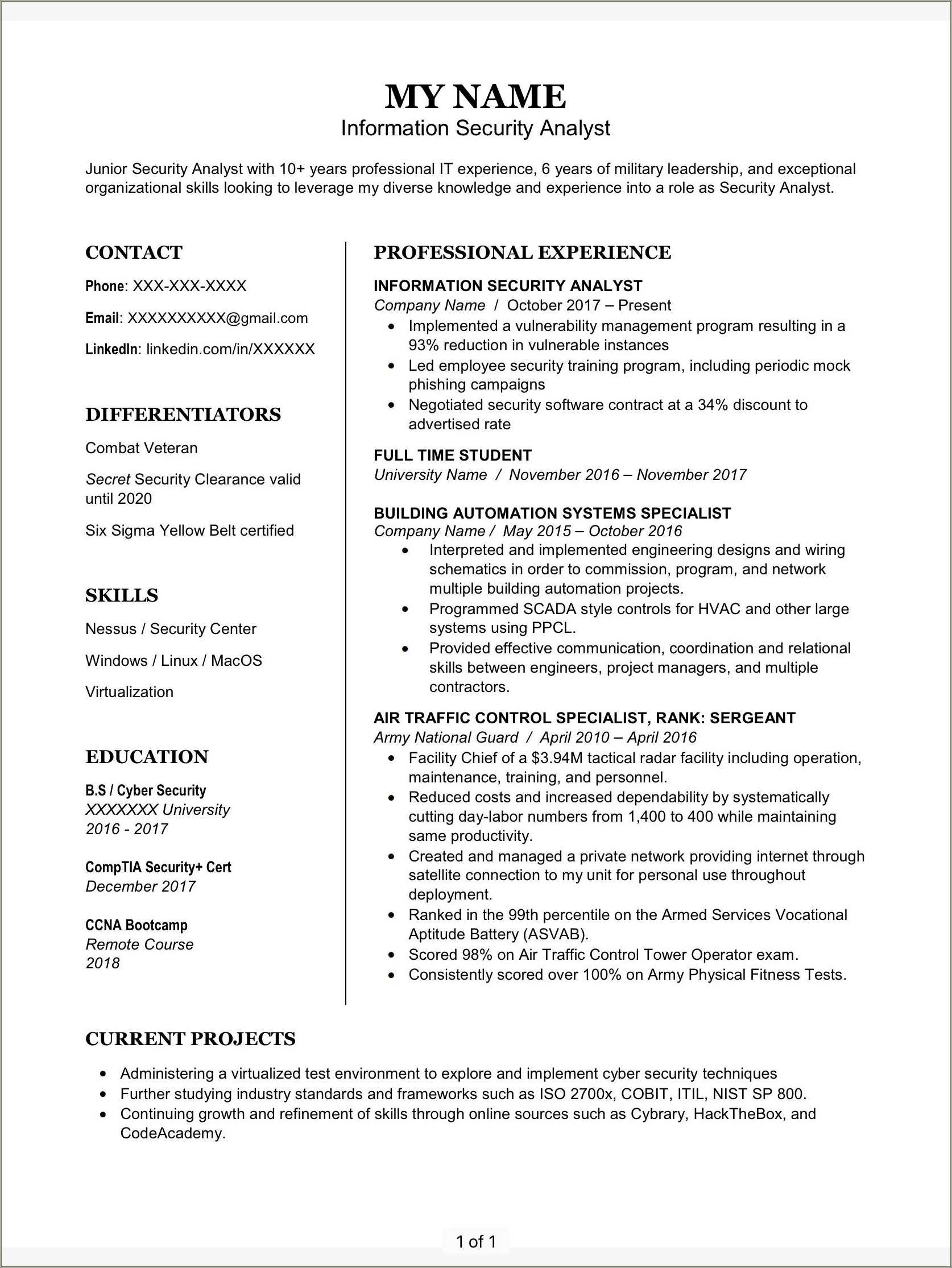 Where To Put Security Clearance Level On Resume - Resume Example Gallery