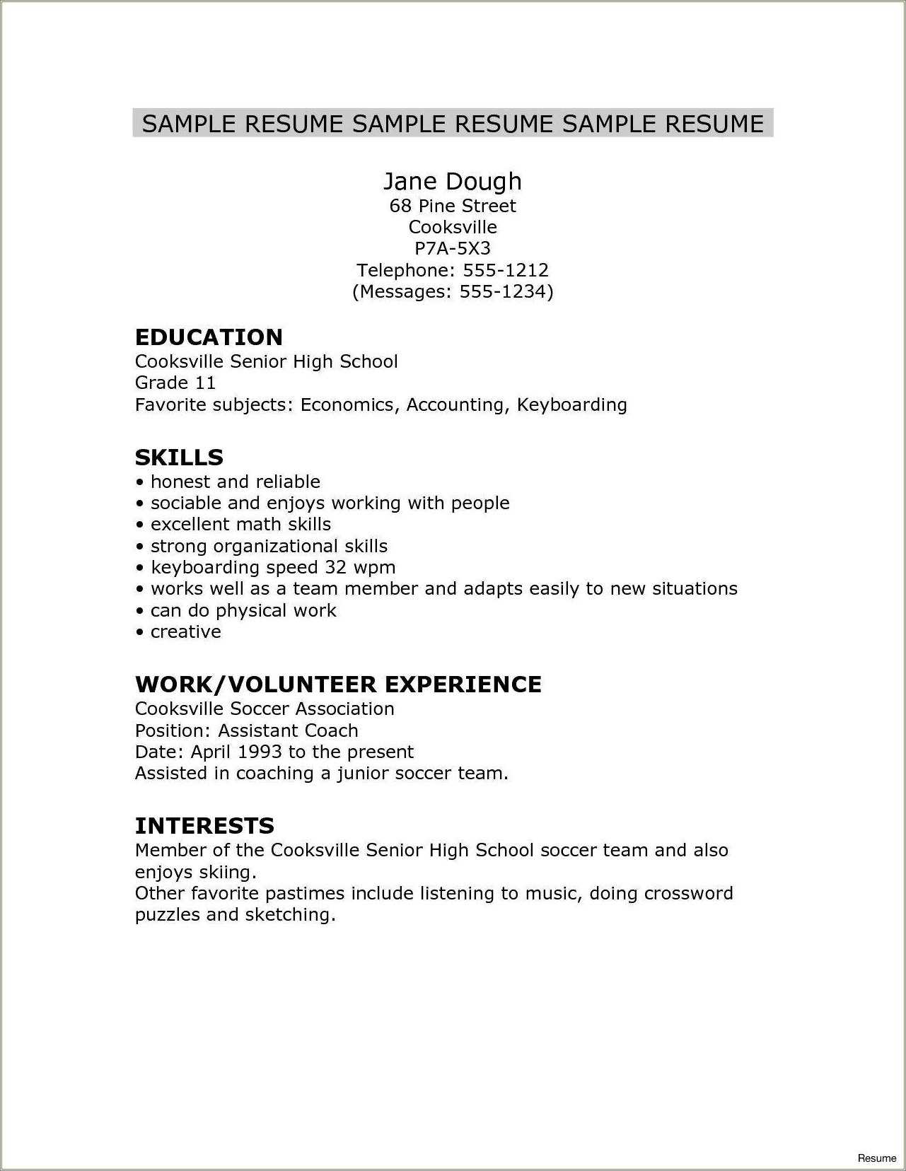 high school student resume examples canada