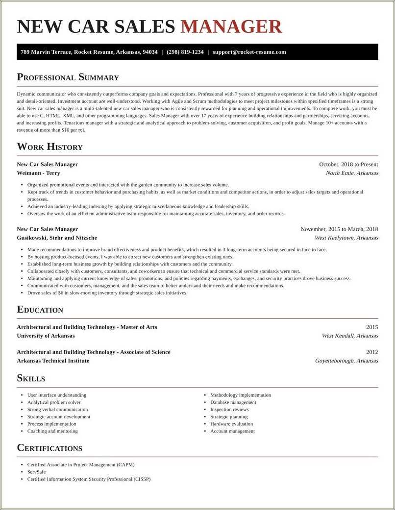 Car Sales Manager Resume Example Resume Example Gallery