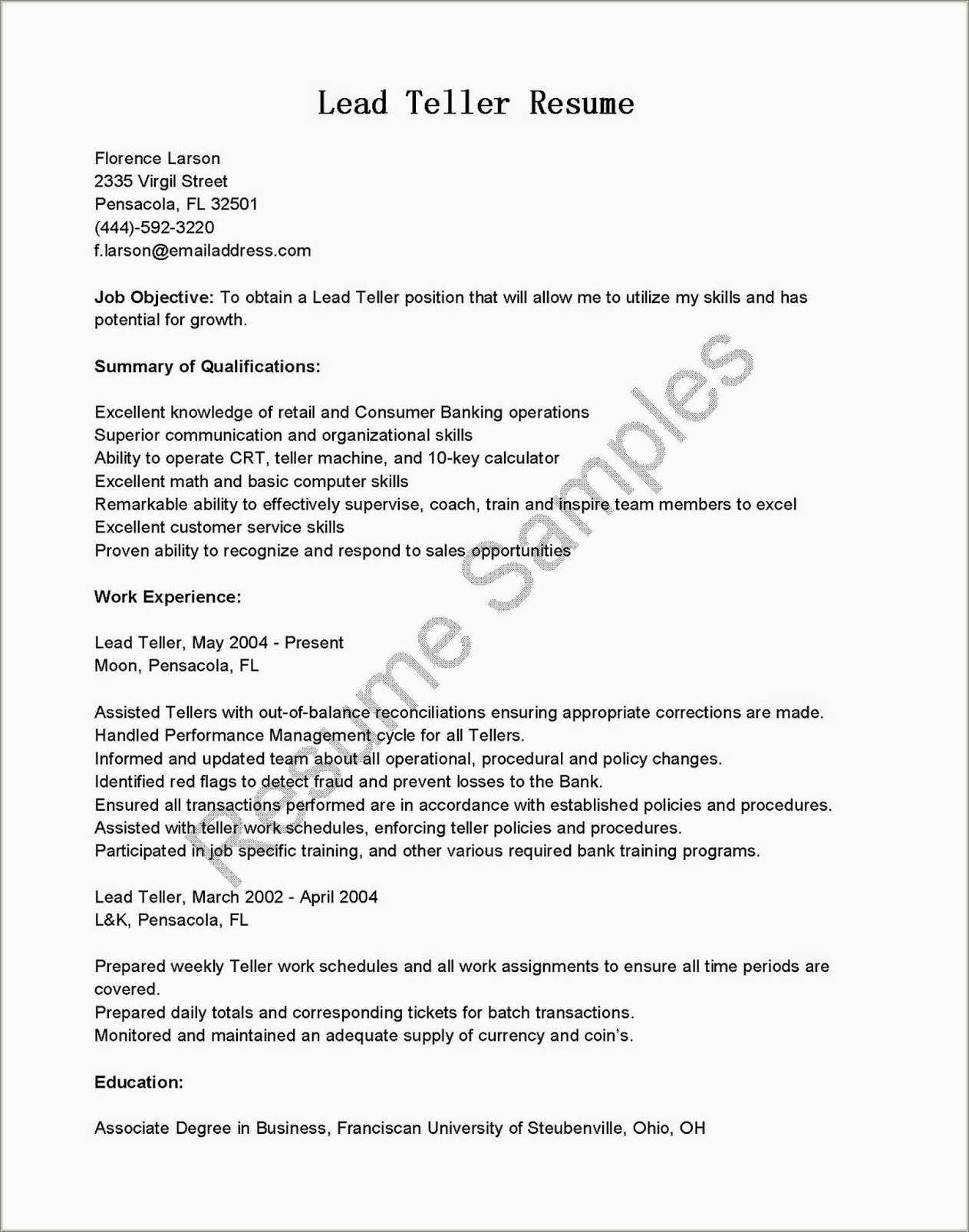 Sample Career Objective For Bank Job Resume - Resume Example Gallery