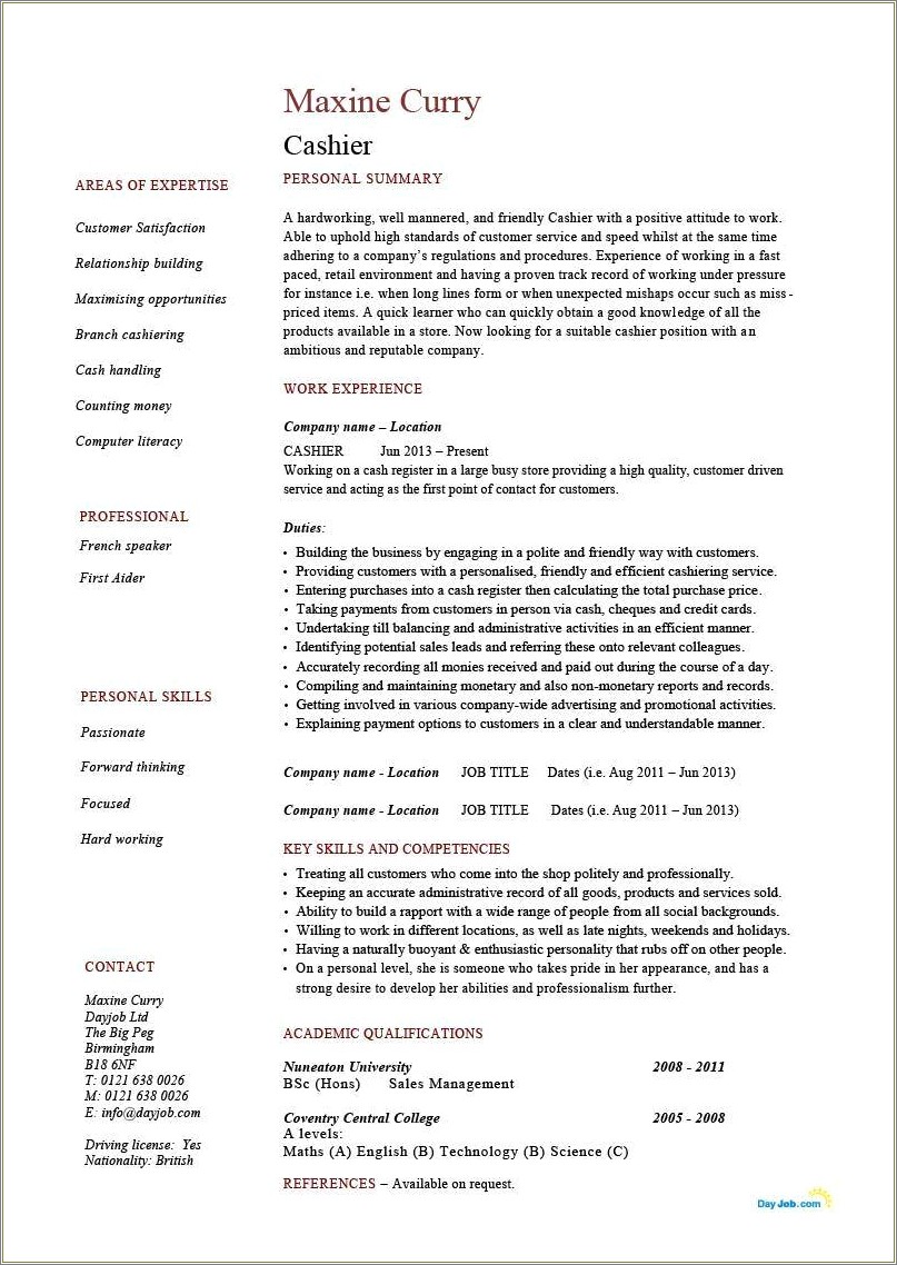 Cashier For Grocery Store Resume Sample - Resume Example Gallery