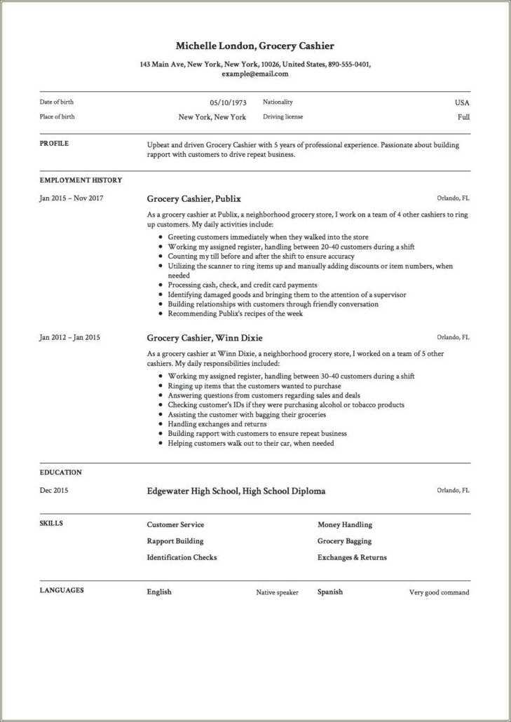 Cashier Job Description Resume Examples Resume Example Gallery