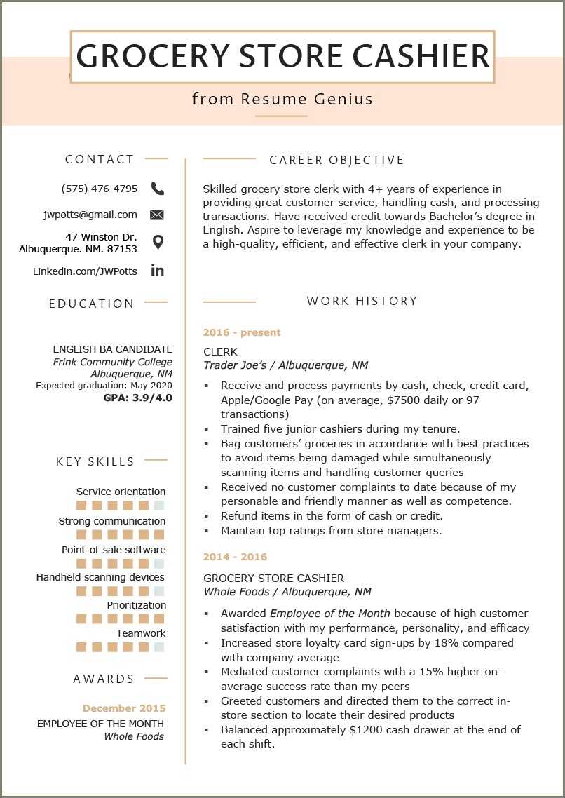 Cashier Sales Associate Resume Sample - Resume Example Gallery