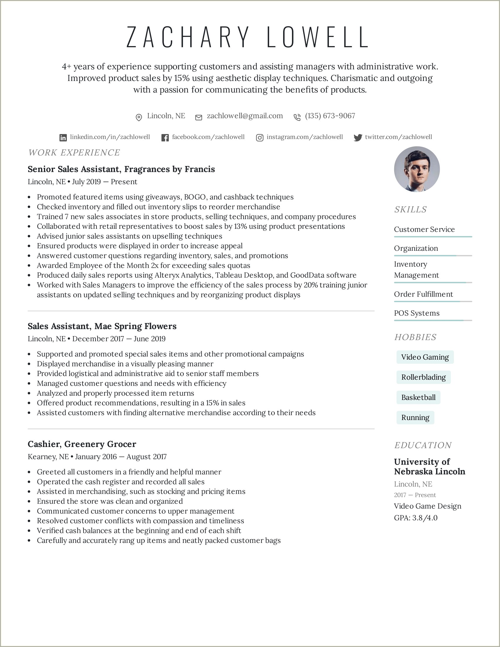 Sample Resume For Sales Lady In Supermarket Resume Example Gallery 4079