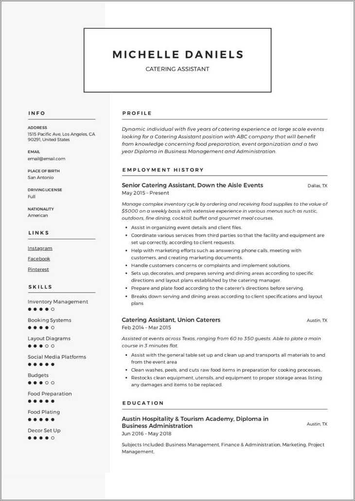 Catering Attendant Resume Job Description Resume Example Gallery