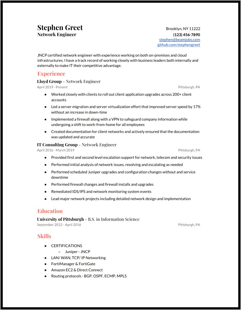 CCNA Resume Sample