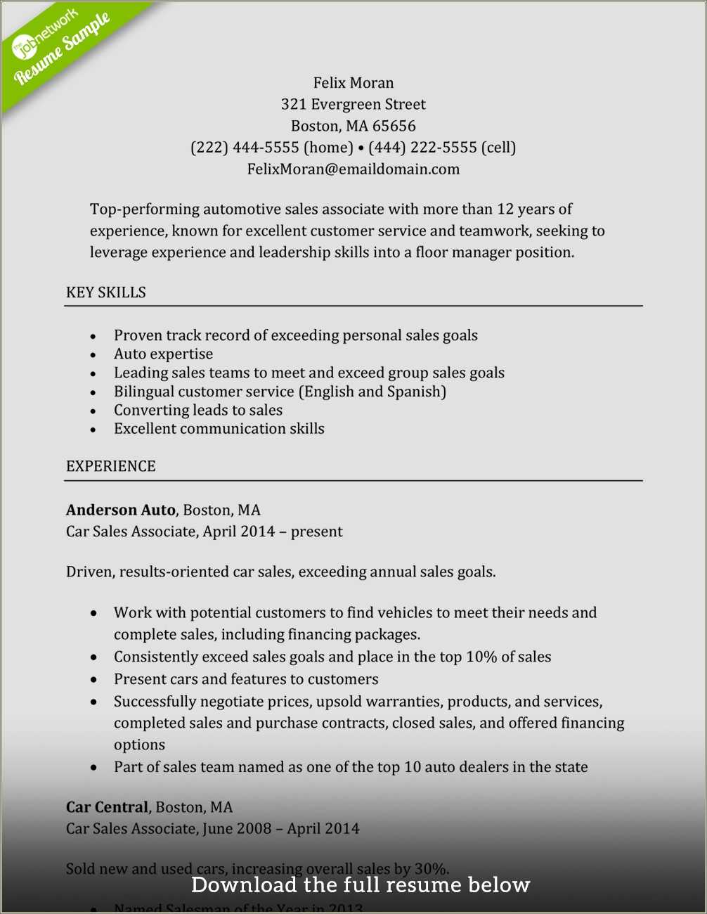 Cell Phone Sales Resume Examples - Resume Example Gallery