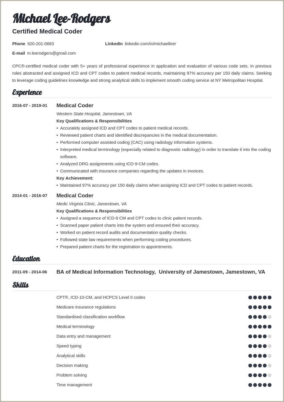 Certified Risk Adjustment Coder Resume Sample - Resume Example Gallery