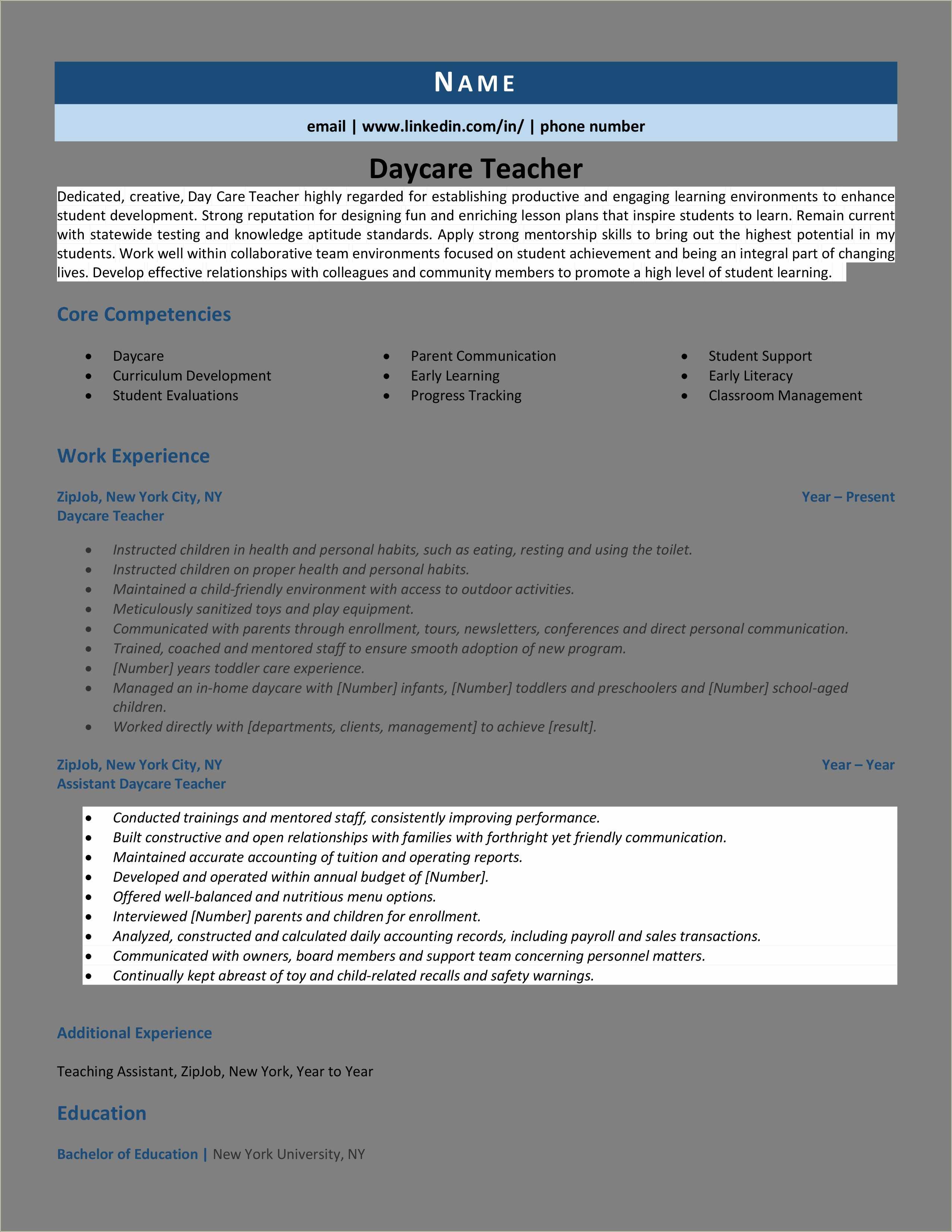 Child Care Teacher Resume Skills Resume Example Gallery