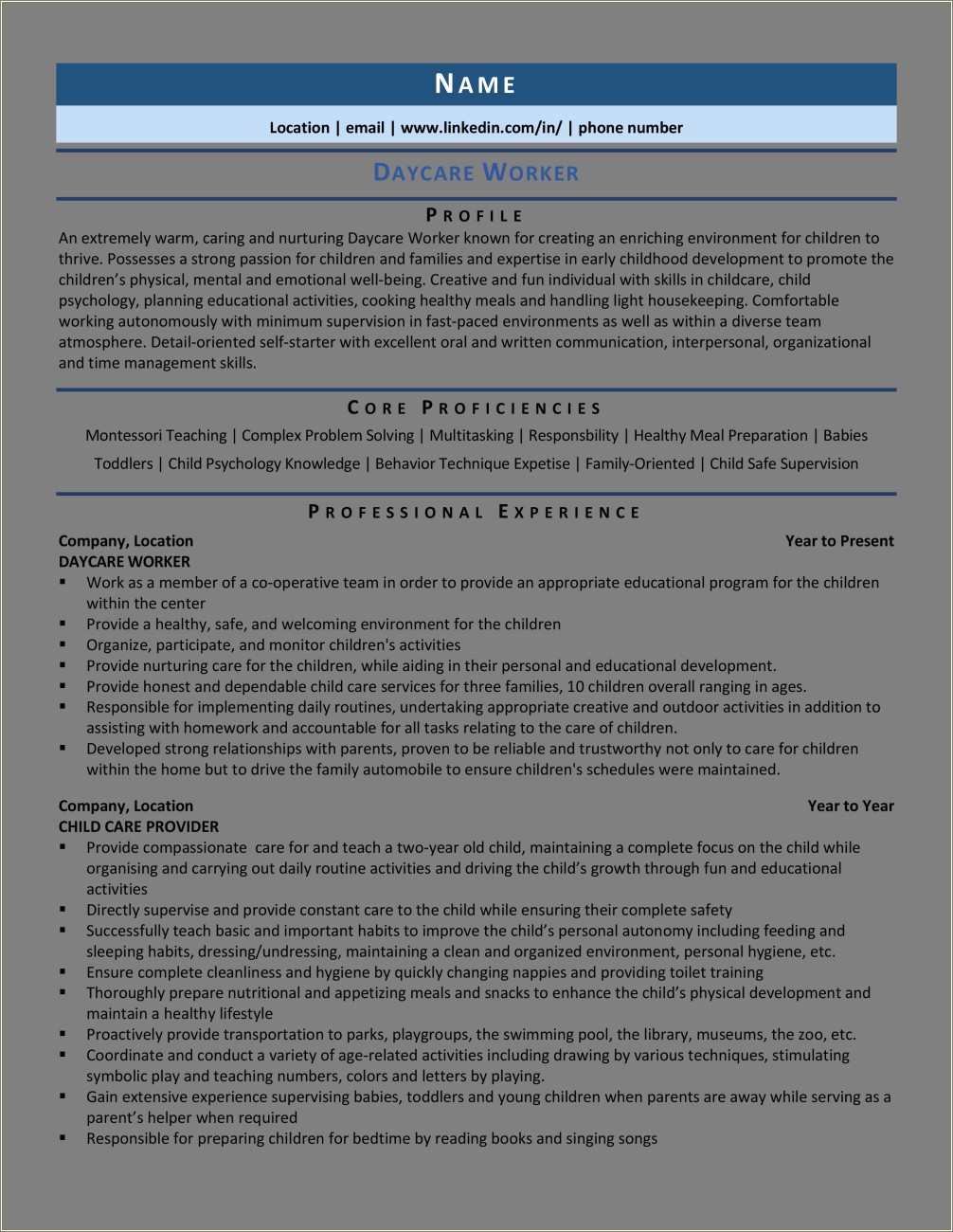 Resume Format For Child Care Worker Resume Example Gallery