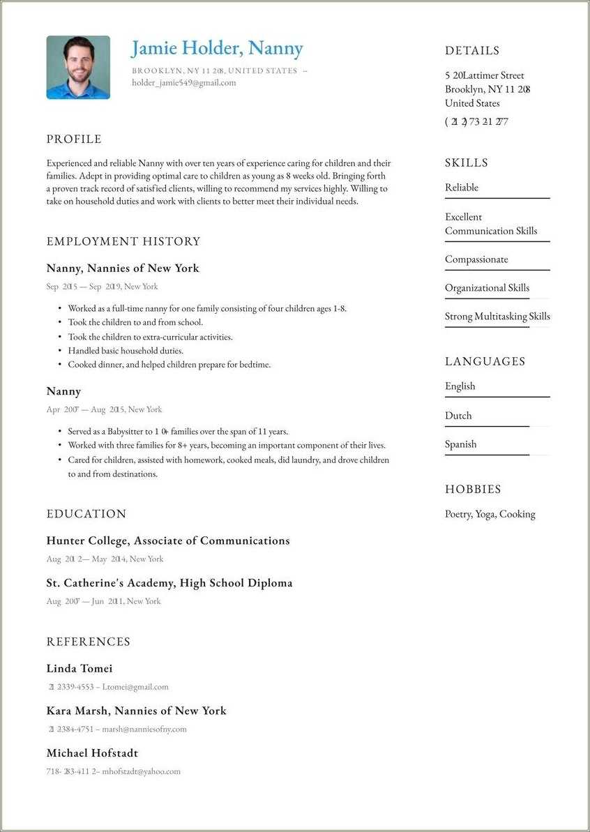 child-caregiver-experience-sample-resume-resume-example-gallery