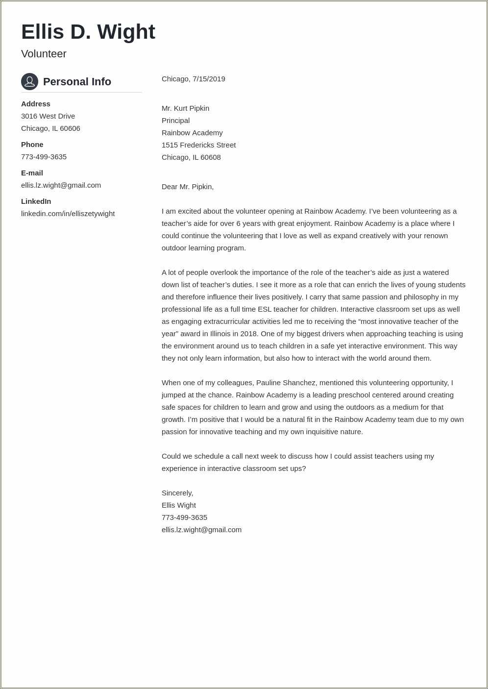 Children's Ministry Resume Cover Letter - Resume Example Gallery