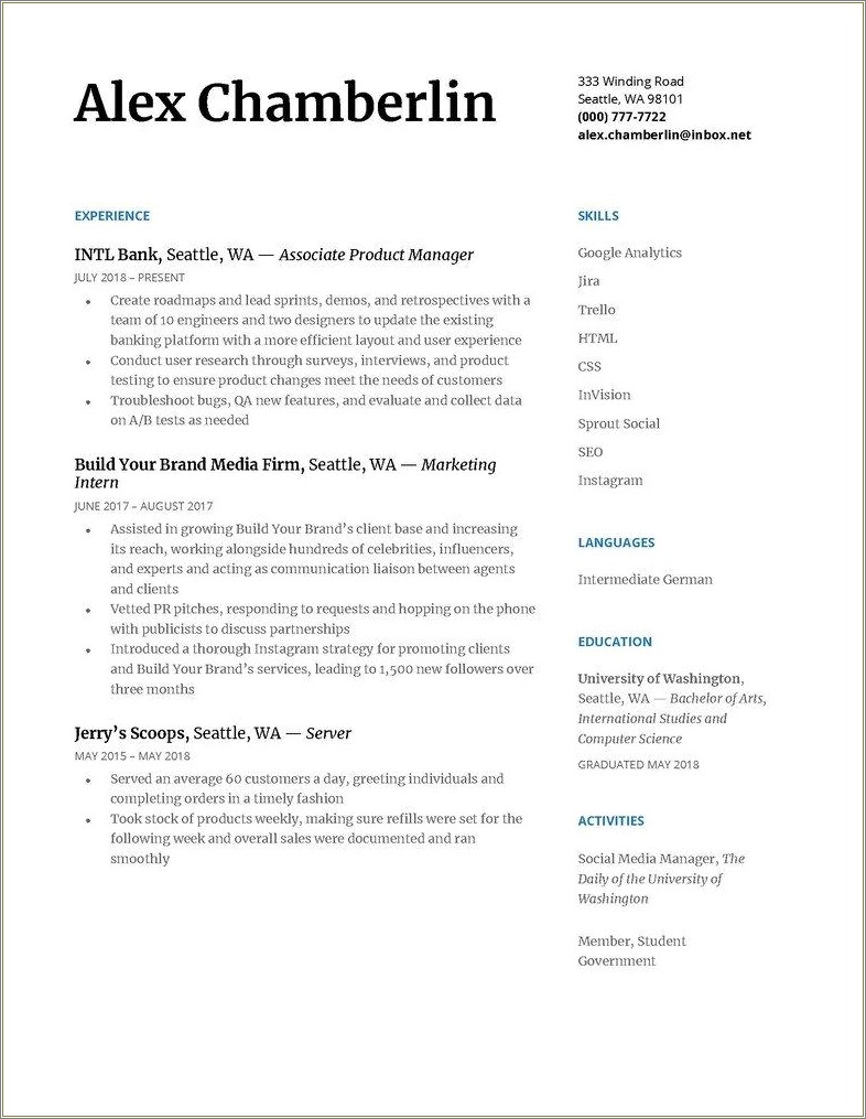 Chronological Resume Example For Students - Resume Example Gallery