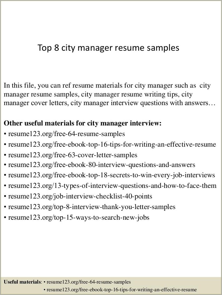 City Manager Resume Cover Letter - Resume Example Gallery