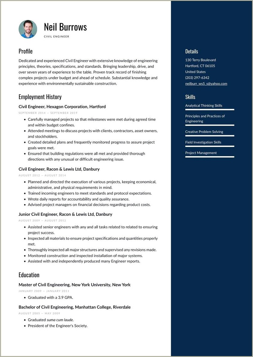 Civil Design Engineer Resume Sample - Resume Example Gallery