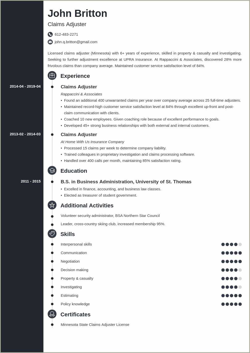 Claims Adjuster Trainee Resume Example Resume Example Gallery