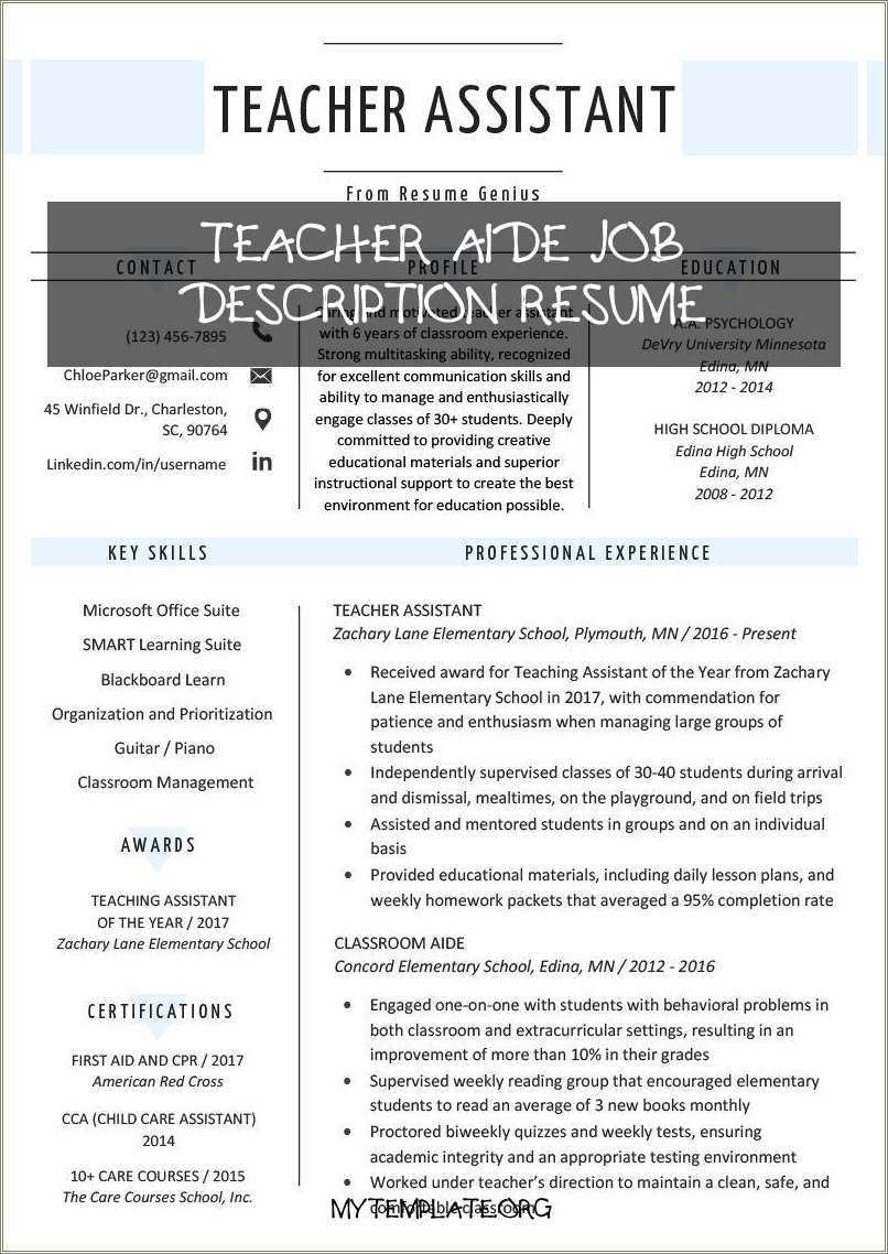 Classroom Instructional Assistant Job Description For Resume Resume 