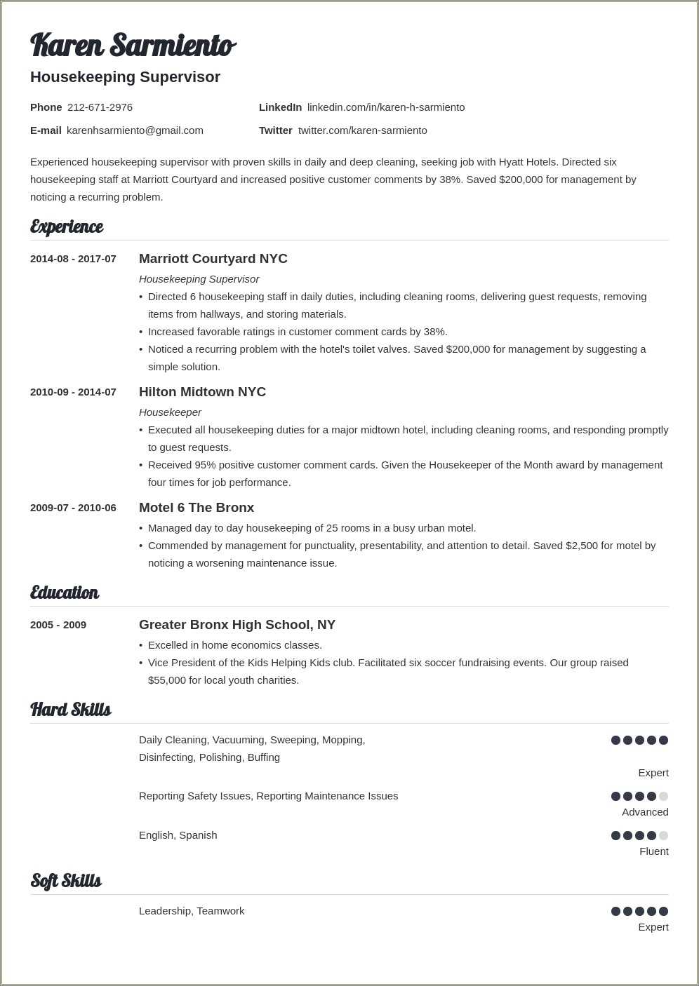 Cleaning Service Manager Resume Sample - Resume Example Gallery