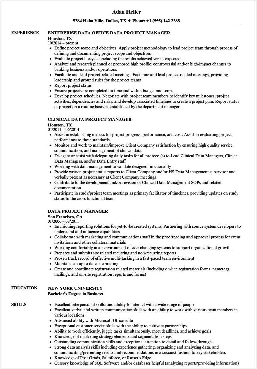 Sample Clinical Data Management Resume - Resume Example Gallery