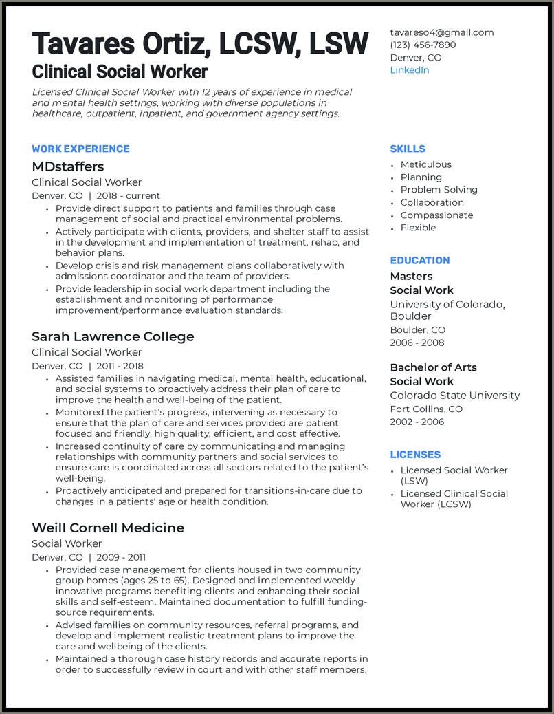 Clinical Social Worker Resume Sample - Resume Example Gallery