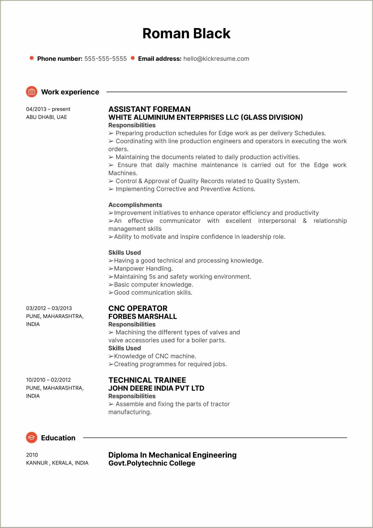 Cnc Machine Service Engineer Resume Sample - Resume Example Gallery