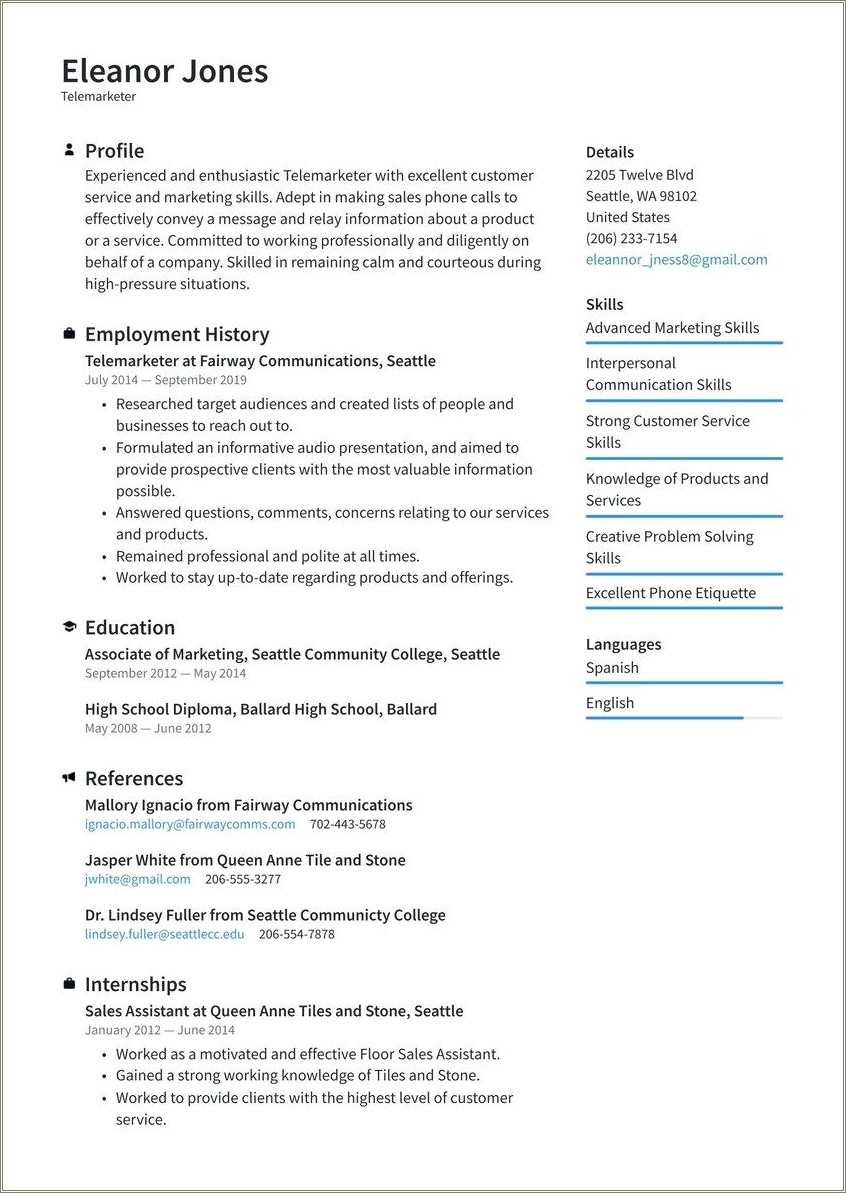 Cold Calling Resume Job Description - Resume Example Gallery