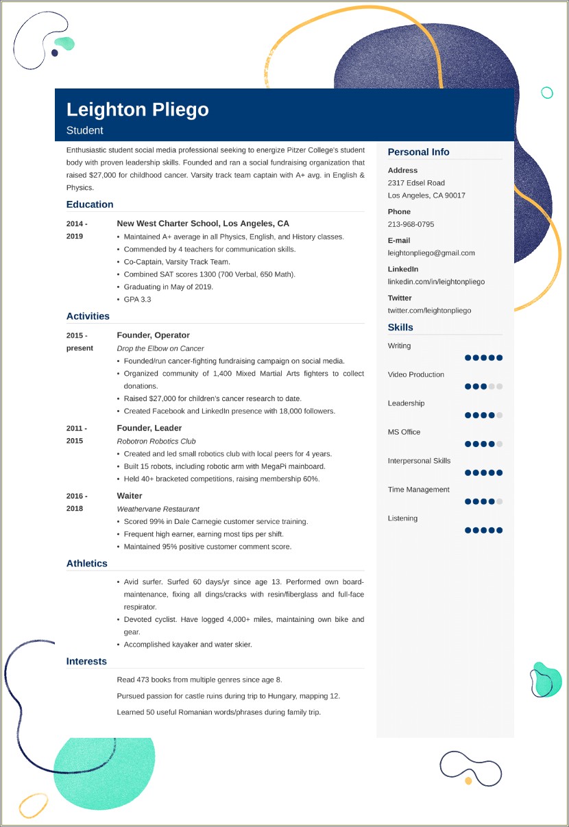 high school vocal application resume template