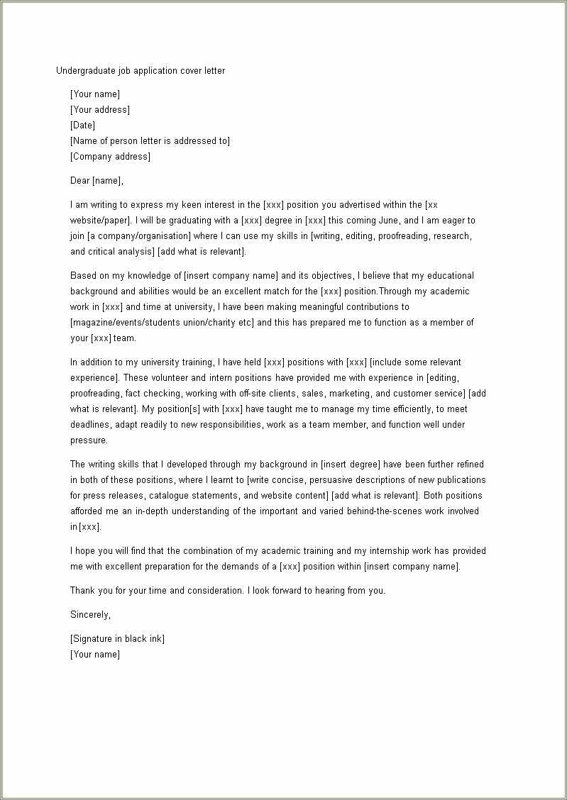 College Resume Cover Letter Examples - Resume Example Gallery