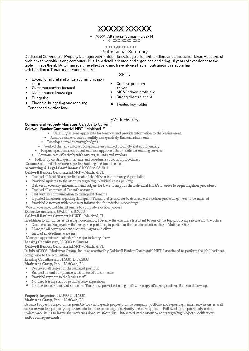 Commercial Property Manager Resume Sample Resume Example Gallery