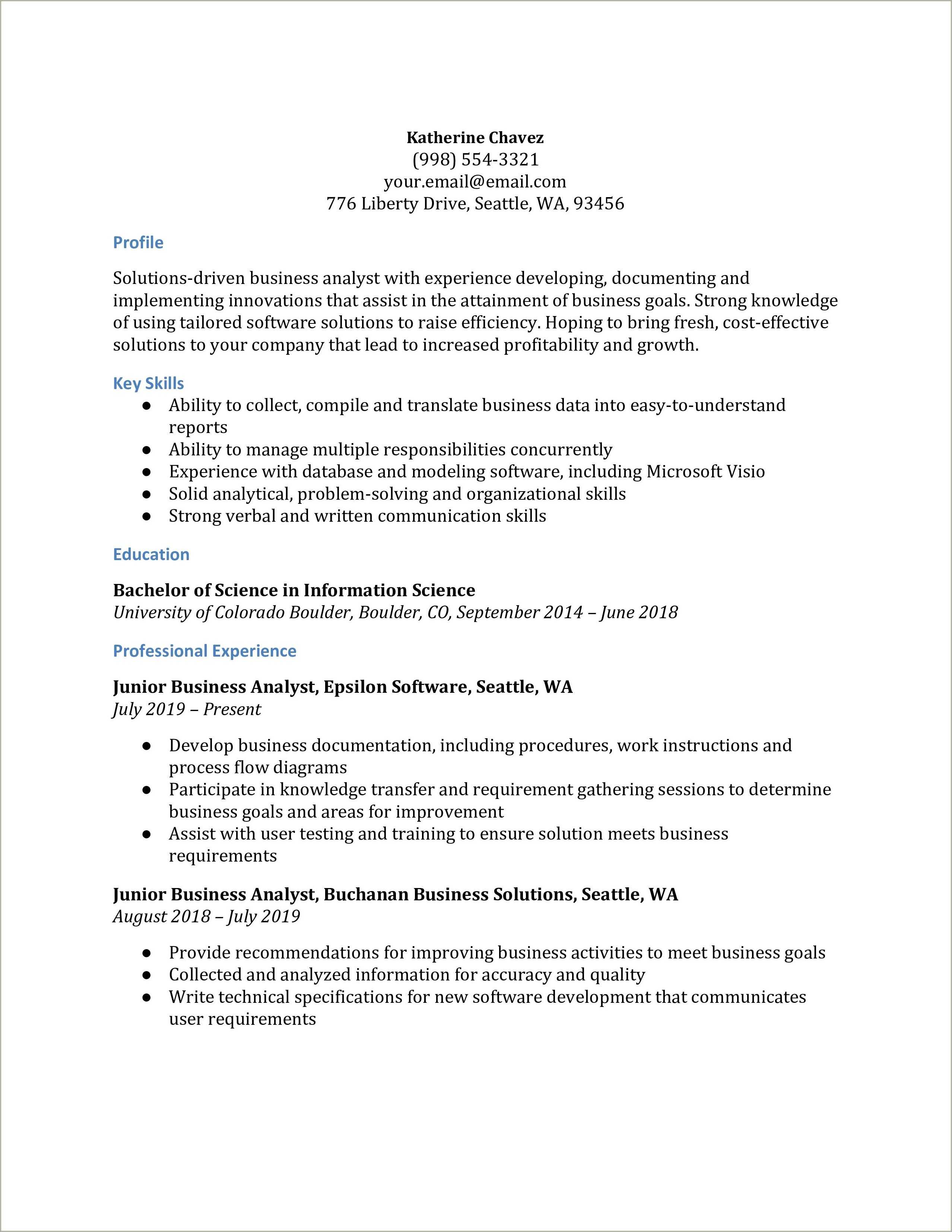 Key Skills Business Analyst Resume