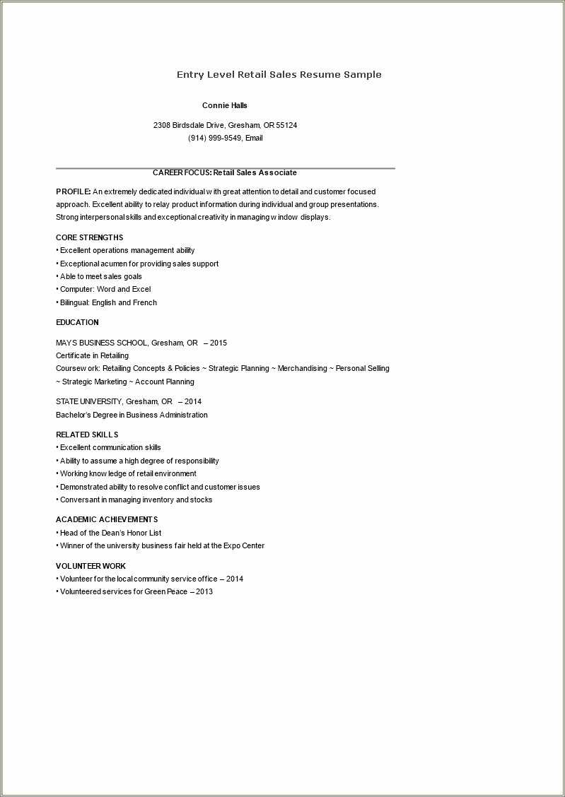 Communication Skills Resume For Retail Resume Example Gallery