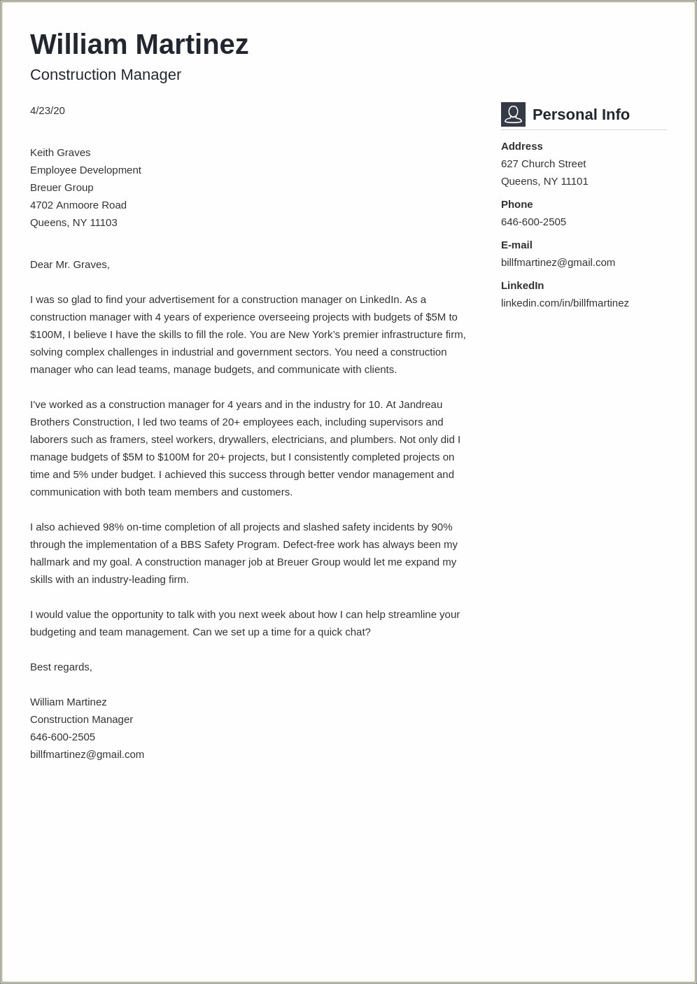 Construction Management Resume Cover Letter Examples - Resume Example ...