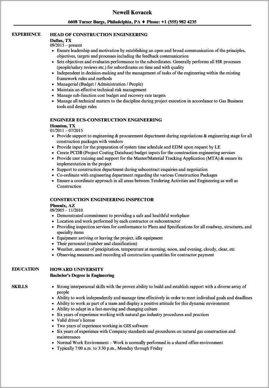 Construction Safety Engineer Resume Sample - Resume Example Gallery