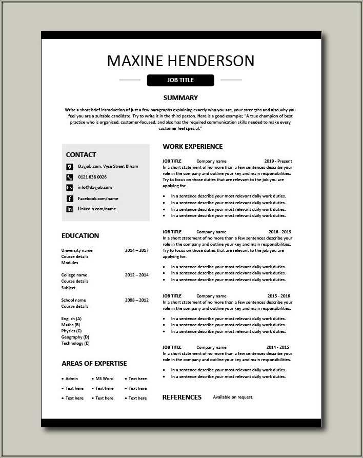 Core Functional Resume Template For Word Free Download - Resume Example ...